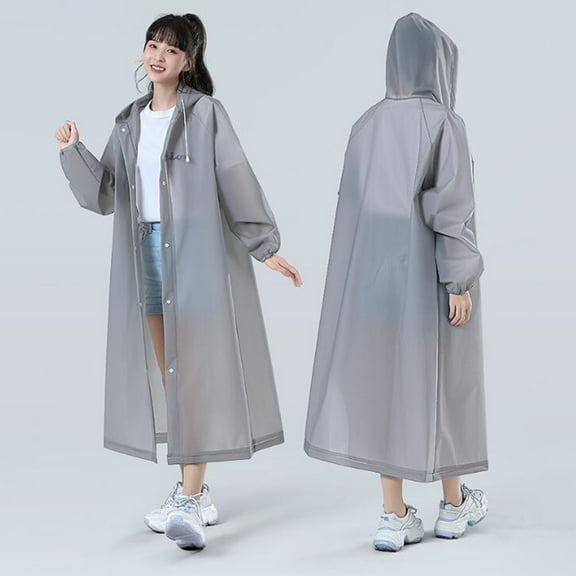 Sunjoy Tech Adult Raincoat Hooded Mid-Length Long Sleeve Rain Ponchos with Drawstring Waterproof Tear-Resistant Rain Gear for Daily Travel Sunshade