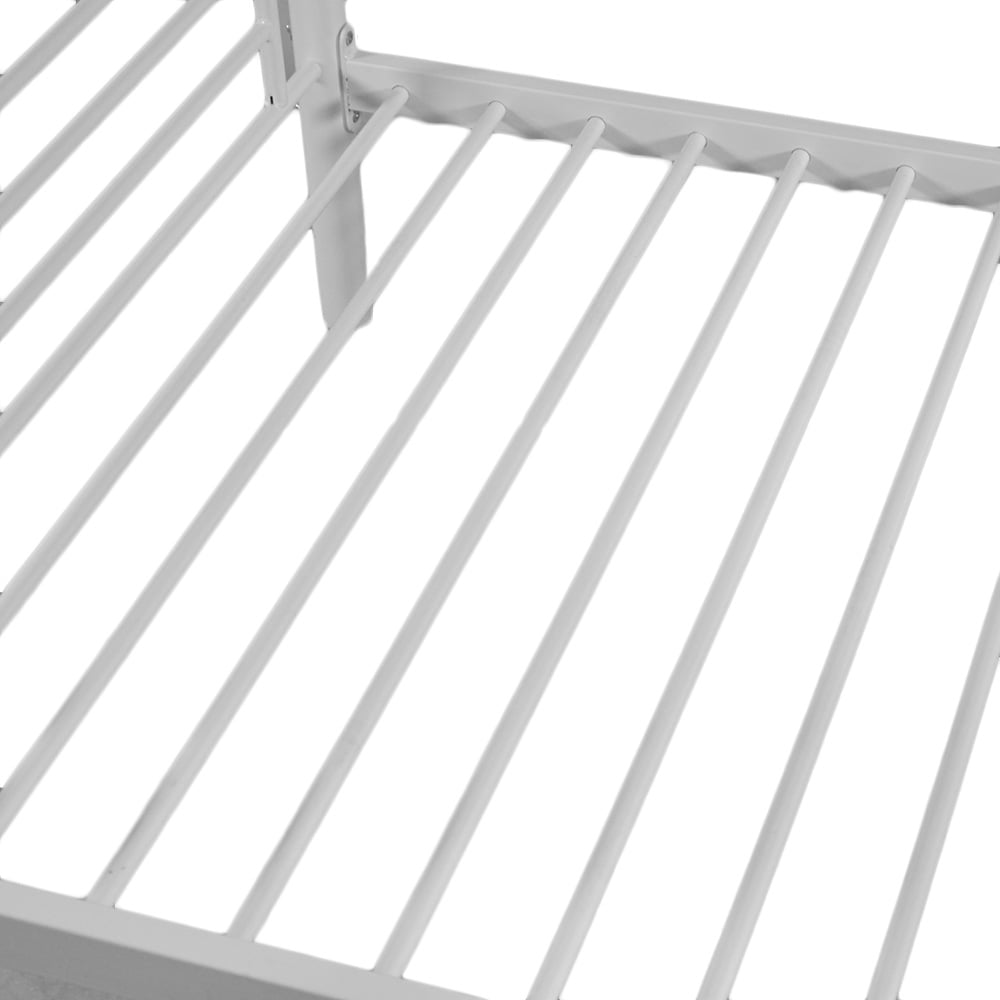 Iron Bed Bunk Bed with Ladder for Kids Twin Size White