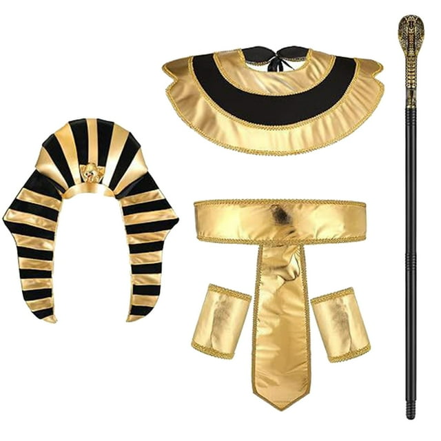 Accesorios de disfraz egipcio para hombre, disfraz de rey Tut de Halloween, recuerdos de fiesta, accesorios para fotos, disfraz de Faraón para eventos Con sombrero y bastón