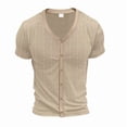 thumbnail image 7 of Klisyaur Mens V Neck Shirt Short Sleeve Button Tops Ribbed Lightweight Knit Blouse for Men Fashion Outfit, 7 of 7