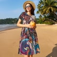 thumbnail image 4 of Goofa Fantasy Colorful Beast Pattern Women Summer Short Sleeve Midi Dress with Pockets Casual Aline Flowy Tshirt Dress Vocation Beach Sundress, 4 of 6