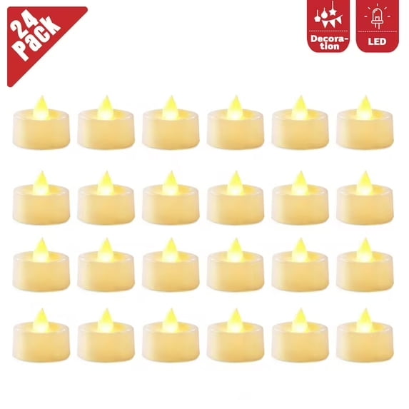 24 Pack LED Tea Light Candles, Realistic Tealight Flameless Battery Powered Mini Candles, Warm Yellow