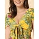 thumbnail image 5 of Vestido floral Allegra K para mujer con cuello En V profundo nudo de corbata volantes escalonados mini vestido Amarillo L, 5 of 6