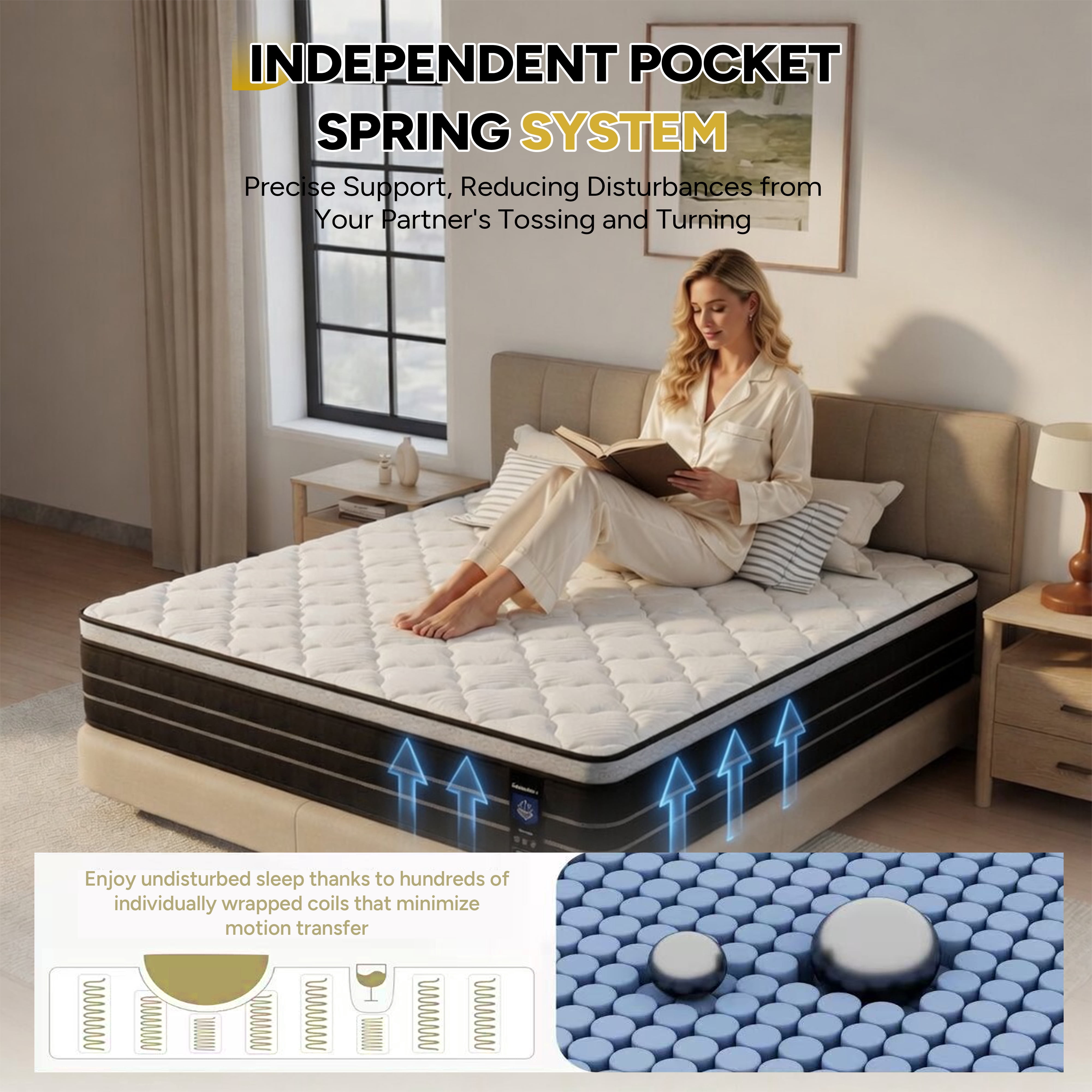 14 Inch Full Size Hybrid Mattress with Individually Wrapped Coils, Pain-Relief Support, Mattress in a Box, CertiPUR-US Certified