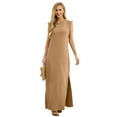 thumbnail image 5 of 2025 Women Summer Round Neck Casual Loose Split Wrinkle-Free Long Maxi Vacation Dress with Pockets (S-3XL), 5 of 6