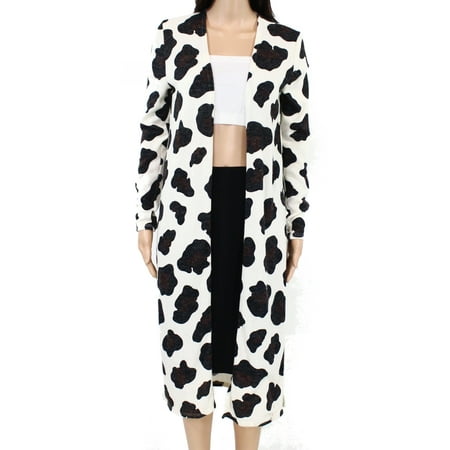 Women Sweater Ivory Black Small Cheetah-Print Longline Cardigan S