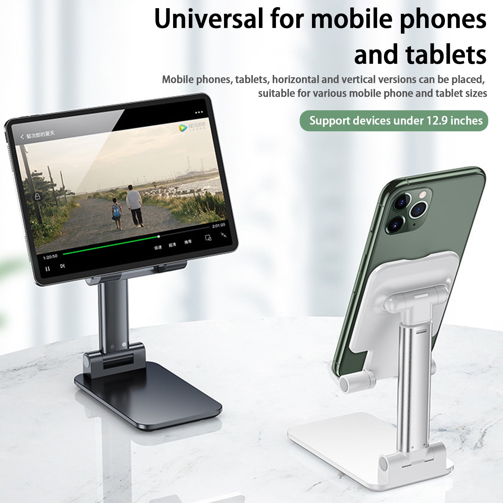 Delaman Phone Stand, Adjustable Portable Cell Phone Holder for Desk Cradle Desktop Stand Compatible with All Mobile Phones,,Switch,,Tablet(Black)