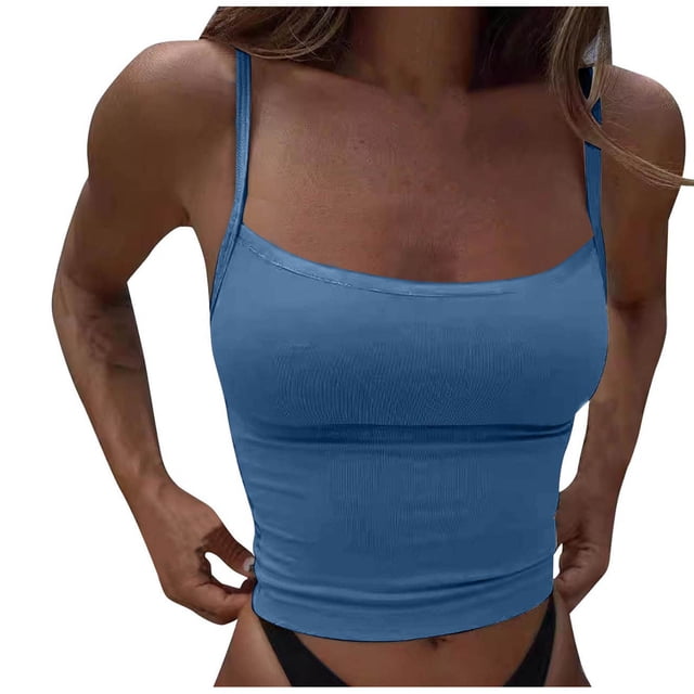 Timegard Débardeur Femme Col Rond Bretelles Spaghetti Skinny Confortable Couleur Unie Sans Manches Tee Court Été