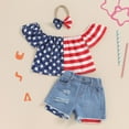 thumbnail image 2 of Mercatoo Summer Baby Girls Independence Day Clothes Girls One Line Shoulder Color Matching Shirt + Denim Shorts 3Pcs Set, 2 of 5