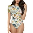 thumbnail image 2 of Uemuo Dogs Funny Pets Pattern Women's One Piece Short Sleeve Swimsuit Rash Guard Surfing Modest Quick-drying Swimsuit Beach Essentials-X-Large, 2 of 9
