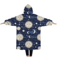 thumbnail image 2 of Oversized Wearable Blanket Hoodie,Dark Blue Sun Moon Star Pattern Sherpa Blanket Hoodie with Super Pockets,Super Warm Fuzzy Pullover for Women & Men, 2 of 6