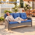 thumbnail image 3 of POCASSY 6 Pieces Outdoor Patio Furniture Sets with Fire Pit Table, PE Wicker Outdoor Conversation Set with Patio Couch, Swivel Glider Chairs, Ottomans, and 41" Firepit Table for Deck Balcony, 3 of 22