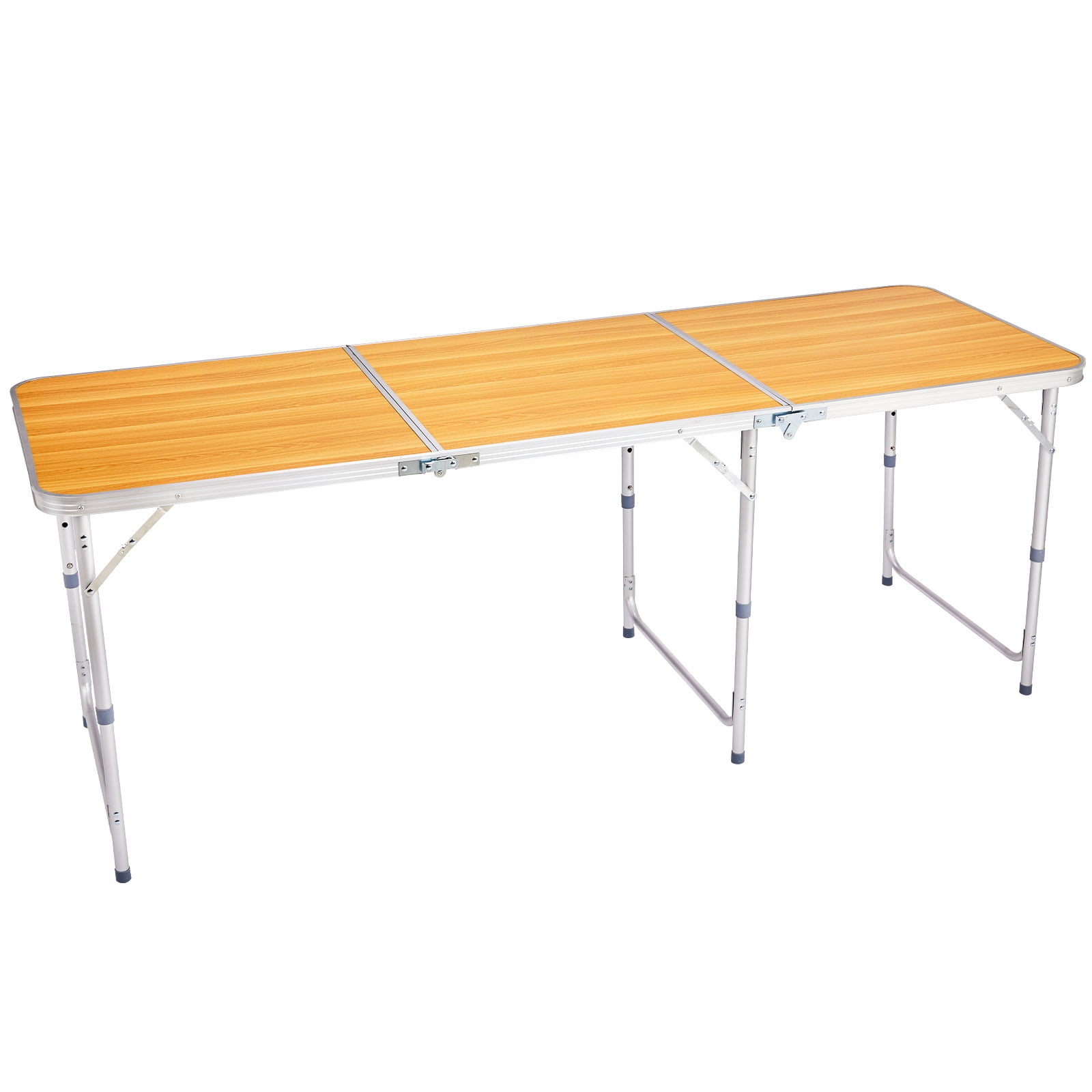 Astoutdoor 6 ft Rectangle 3-Fold Top Outdoor Folding Table, Aluminum Frame, Wood Grain