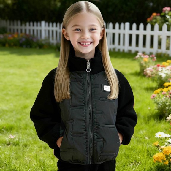 BRGZLK Girls Winter Coats Zipper Thickened Hoodless Light Thin Casual Sports Warm Fashion Long Sleeved Padded Coat for Girls Boys Black 11-12 Years