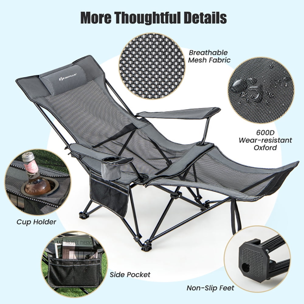 Aimee Lii Camping Lounge Chair with Detachable Footrest Adjustable Backrest, Portable Folding Chair, Gray Aimee Lii Camping Lounge Chair with Detachable Footrest Adjustable Backrest, Portable Folding Chair, Gray