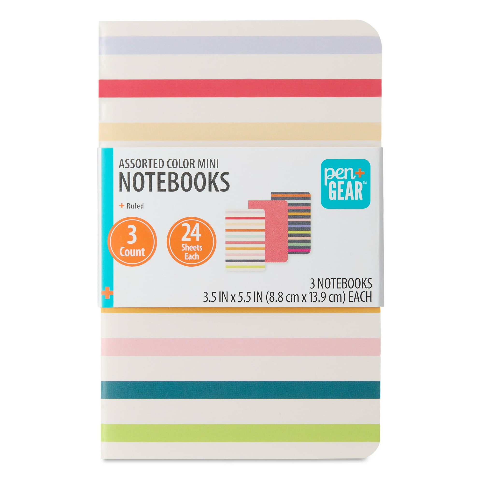 Pen+Gear Mini Notebooks, Assorted Colors, 3.5 in x 5.5 in, College Ruled, 144 Pages, 3 Count