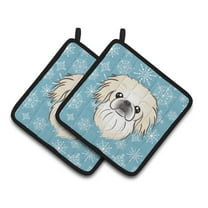 Carolines Treasures BB1655PTHD Snowflake Pekingese Pair of Pot Holders 7.5HX7.5W multicolor