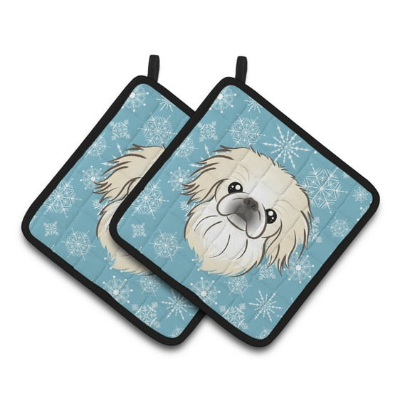 Carolines Treasures BB1655PTHD Snowflake Pekingese Pair of Pot Holders 7.5HX7.5W multicolor