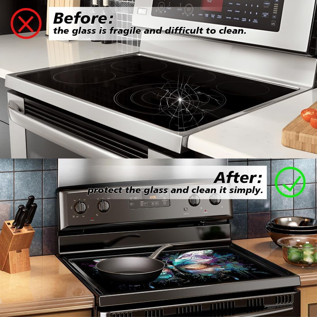 Electric Stove Cover 20.47x28.35" Stove Top Cover for Electric Stove Foldable Glass Cooktop Protector Non-Slip Top Protector Mat for Electric Stove Washer and Dryer(Butterfly)