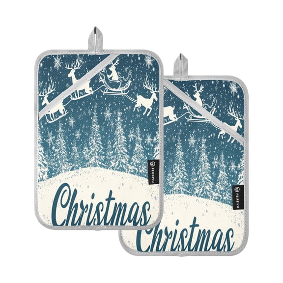 BZSMCE Pot Holder Oven Mitts Cooking baking Reindeer Fly on Blue Sky Creative Pattern Size:7x9.8in