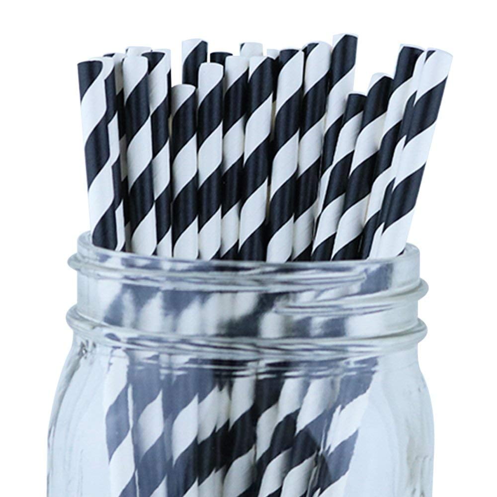 Just Artifacts Decorative Striped Paper Straws (100pcs, Striped, Black