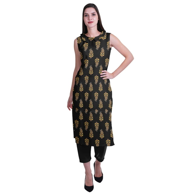Moomaya Printed Womens Sleeveless Peter Pan Collar Kurta Pant Set,2 Piece Ethnic Set