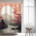 thumbnail image 3 of Japanese Shower Curtain Asian Shower Curtain Japanese Cherry Blossom Plum Mountain Chinese Oriental Sun Misty Mountains Scenery Ink Art Bathroom Decor Set with 12 Hooks 72x72 Inches (A), 3 of 5