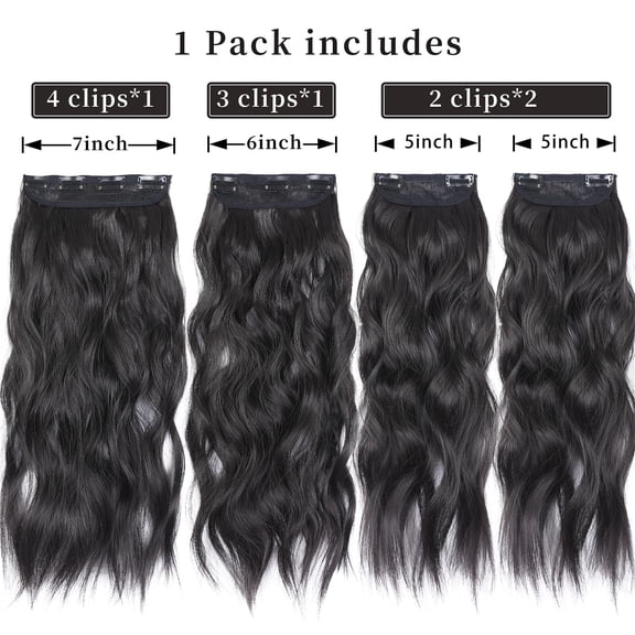 WEIF-20 Inches Hair Extensions Clip ins, 4Pcs Clip in Hair Extensions, Synthetic Curly Hair Extension Clip in Human Hair (Color: Black with a Hint of Brown Gloss)