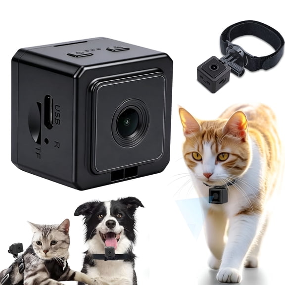 GJX Cat Camera Collar with Video Record,1080P Magnetic Action Camera for Pet,Wireless Wearable Body-Worn Camera,Mini Action Cameras for Cats/Dogs Tracking,120° Wide Angle,Outdoor/Indoor