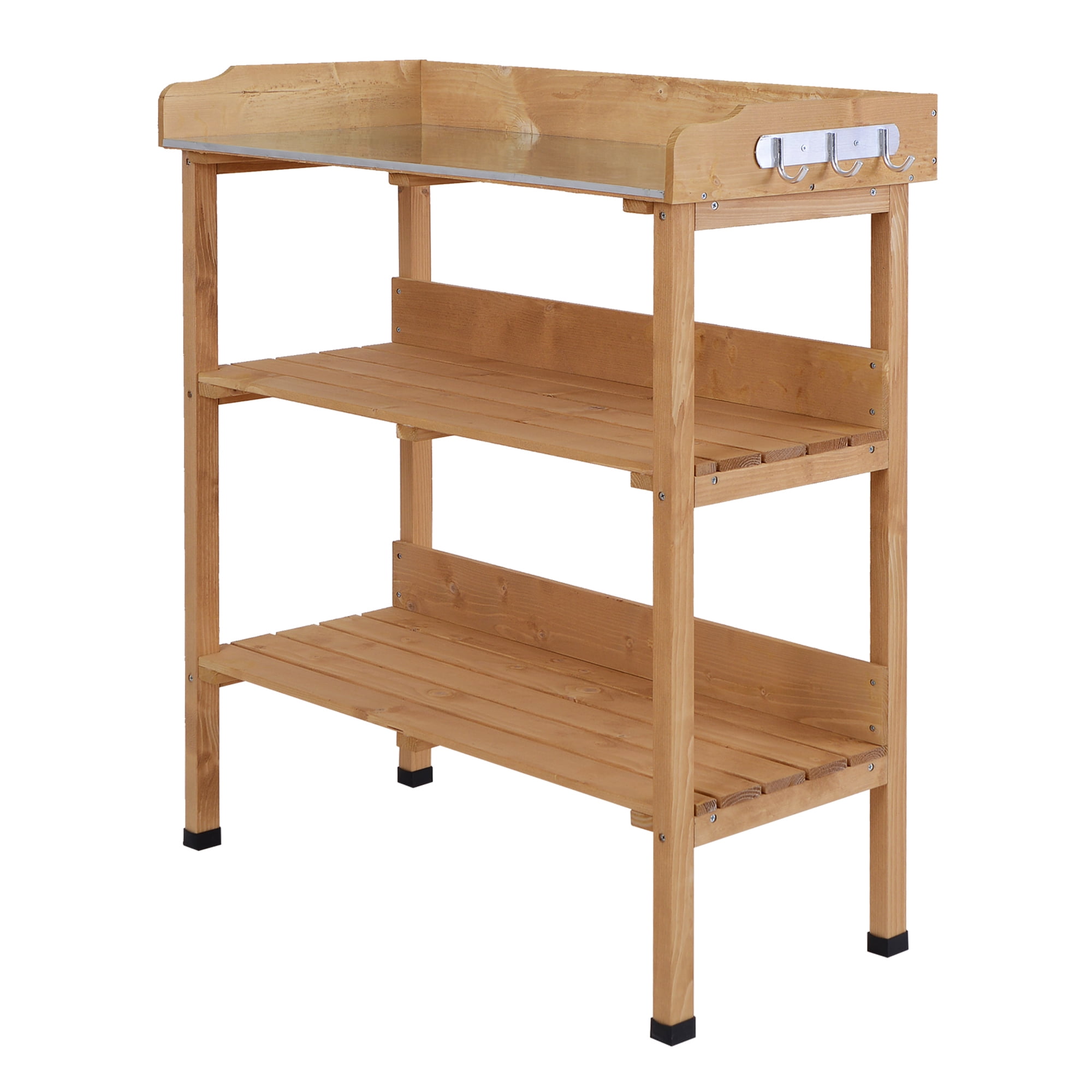Outsunny Outdoor Garden Wooden Potting Bench Work Station Table w/ Hooks