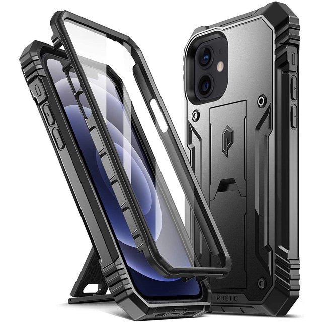 IBAOLE Révolution pour iPhone 12 / iPhone 12 Pro Étui 6.1 Pouces (Sortie 2020), Étui Protectrice Robuste à Double Couche Antichoc avec Support et Protecteur d'Écran Intégré, Noir/noir