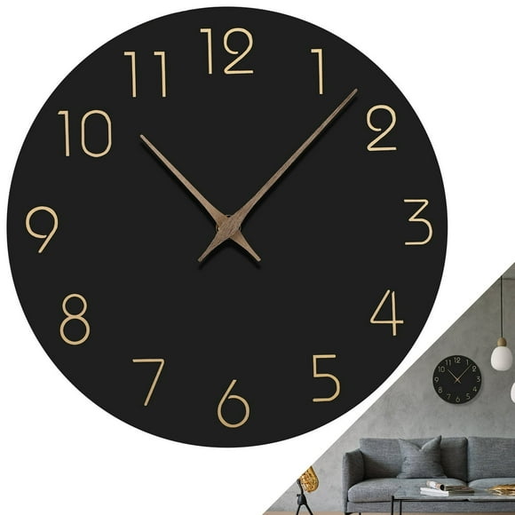 MesaSe 10‘‘ Black Wall Clcok  Battery Operated Silent Non-Ticking Wood Analog Clock Decorative for Home Office