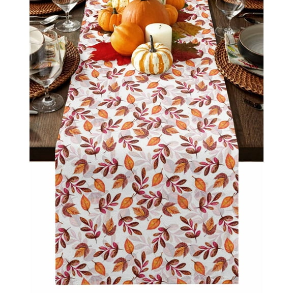 Fall Table Runner Thanksgiving Red Orange Maple Leaves Table Runners Leaf Plant Cotton Linen Dresser Scarf Kitchen Dining Table Decor for Fall Holiday Party Decor 13x72 Inch