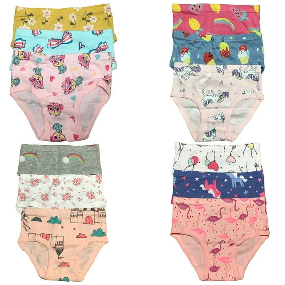 B&Q Adorable 12-Pack Premium Cotton Briefs for Toddler Girls | Sizes 2T-7T | Soft and Comfortable