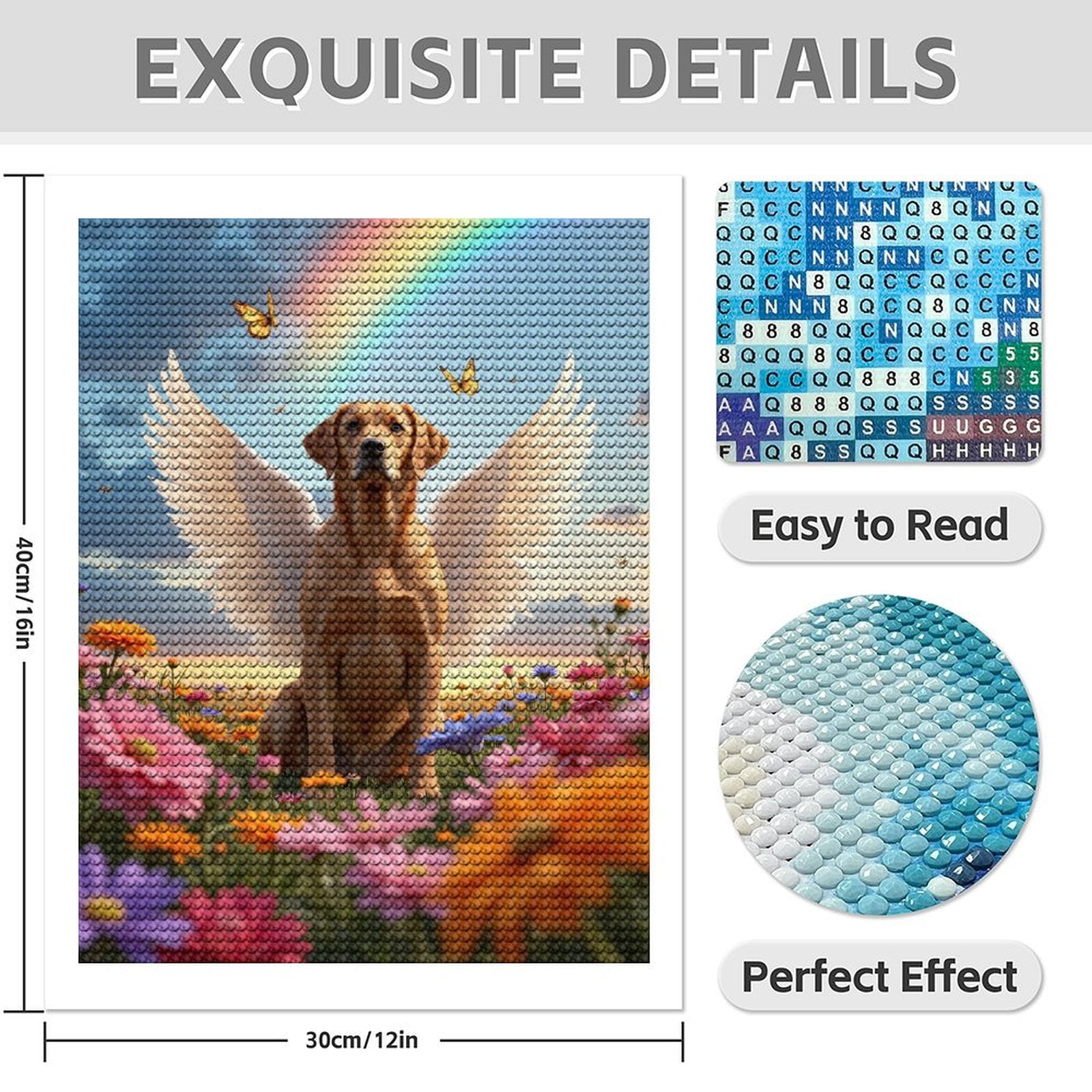 Diamond Art Kit for Adults, Dog With Wings Rainbow Butterflies Diamond Painting for Adults Beginners, DIY Diamond Art Painting Kits, 5D Diamond Painting Crafts for Home Decor 12x16 Frameless