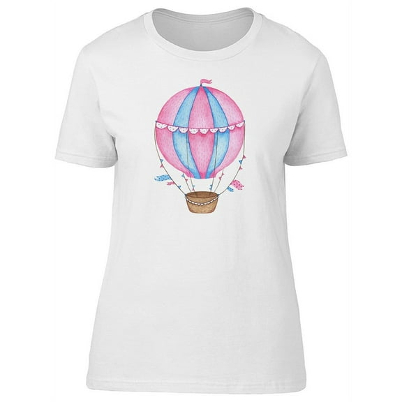 Watercolor Pink Hot Air Balloon T-Shirt Women -Image by Shutterstock, Female Medium