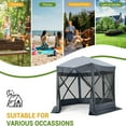 thumbnail image 4 of Ladcaser 10x10ft Camping Gazebo, Portable Pop Up Canopy Screen Tent 6 Sided with Mesh Windows and Carry Bag for Camping, Outdoor, Picnic, Backyard Party Outside Activities, Gray, 4 of 9