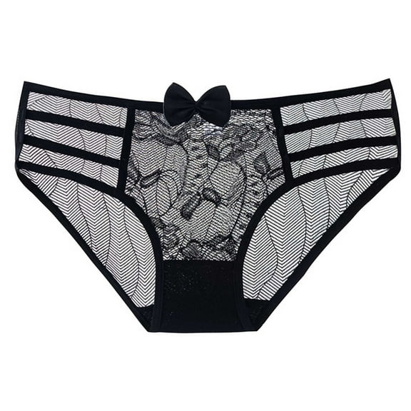 Rohuuque Women's Lace Panties Sheer Mesh Black Briefs Panties Cut Out Lace Breathable Cotton Lined Low Rise Cheeky Briefs Black D