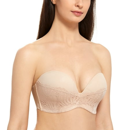 

DELIMIRA Women s Slightly Lined Great Support Lace Underwired Strapless Bra