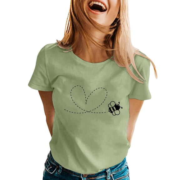 Women's Bee Print T-Shirt Crewneck Short Sleeve Spring Summer Casual Tee