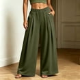 thumbnail image 5 of Smsaxvxz Women's Wide Leg Sweatpants Casual Solid Zipper Button Elastic Waist Work Travel Pants with Pockets Army Green L, 5 of 8