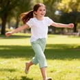 thumbnail image 4 of Gubotare Girls Capri Linen Short Pants Gingham Seersucker Elastic Waist Crop Pants Drawstring Casual Plaid Capris with Pockets 5T 6T (Green,5-6 Years), 4 of 5