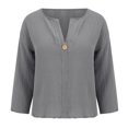 thumbnail image 5 of Womens Cotton Linen Summer Tops, 3/4 Sleeve Shirts for Women Fall Casual Loose Fit Solid Color Notch V Neck Dressy Blouses with Button, 5 of 6