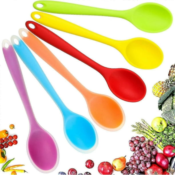 6 Pieces Small Multicolored Silicone Spoons Nonstick Kitchen Spoon Silicone Serving Spoon Stirring Spoon For Kitchen Cooking Baking Stirring Mixing To