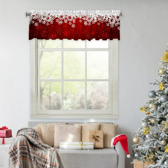 Christmas Curtains 53.9x17.7 Inch Winter Bedroom Window Drapes Tree Xmas Curtains for Living Room Curtain for Farmhouse Bathroom Kitchen Village