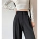 thumbnail image 1 of Pantalones de traje negros Pantalones de mujer Pantalones de verano rectos casuales con forma de pera que adelgazan el cuerpo Pantalones de pierna ancha, 1 of 4