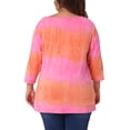 thumbnail image 3 of Tops de mujer plus size Agnes Orinda con rayas de teñido anudado, cuello en V, mangas 3/4, blusas casuales 1X en rosa, 3 of 7