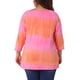 thumbnail image 3 of Tops de mujer plus size Agnes Orinda con rayas de teñido anudado, cuello en V, mangas 3/4, blusas casuales 1X en rosa, 3 of 6