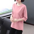 thumbnail image 7 of VgaVtl Elbow-Length Womens Tshirts Summer Juniors Topss Basic Casual Solid Color Regular Workout Sports Shirts,Pink M, 7 of 7