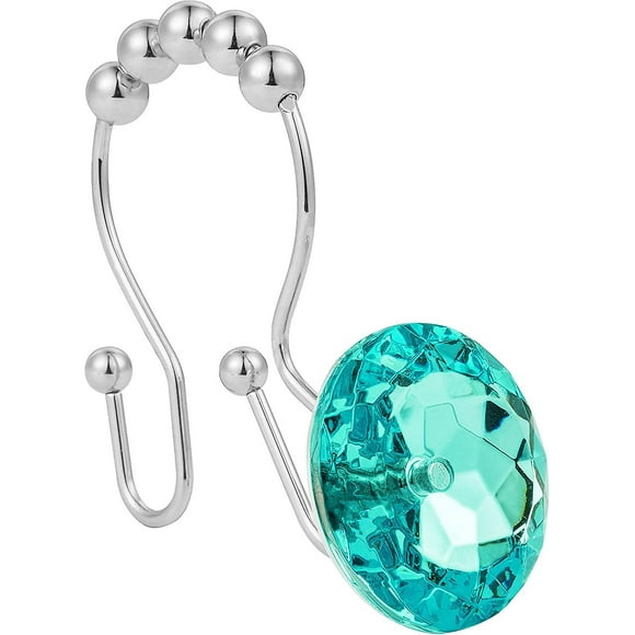Stainless Steel Rust Resistant Double Hooks Glide Shower Ring Hangs For Both Shower Curtain And Liner 12-pack (aqua Blue)